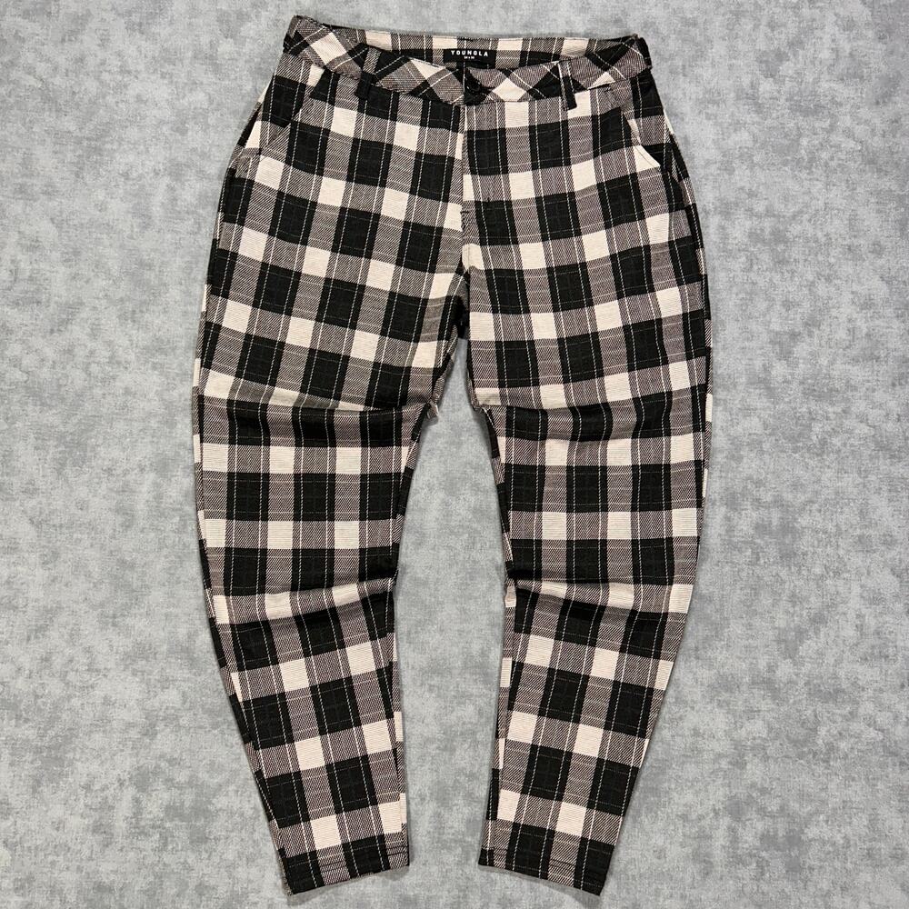 Young LA 614 Dapper Dress pants black/white plaid tapered ankle mens 34x30